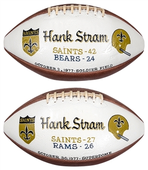 Lot of (2) 1977 New Orleans Saints Hand Painted Game Ball Presented to Hank Stram 